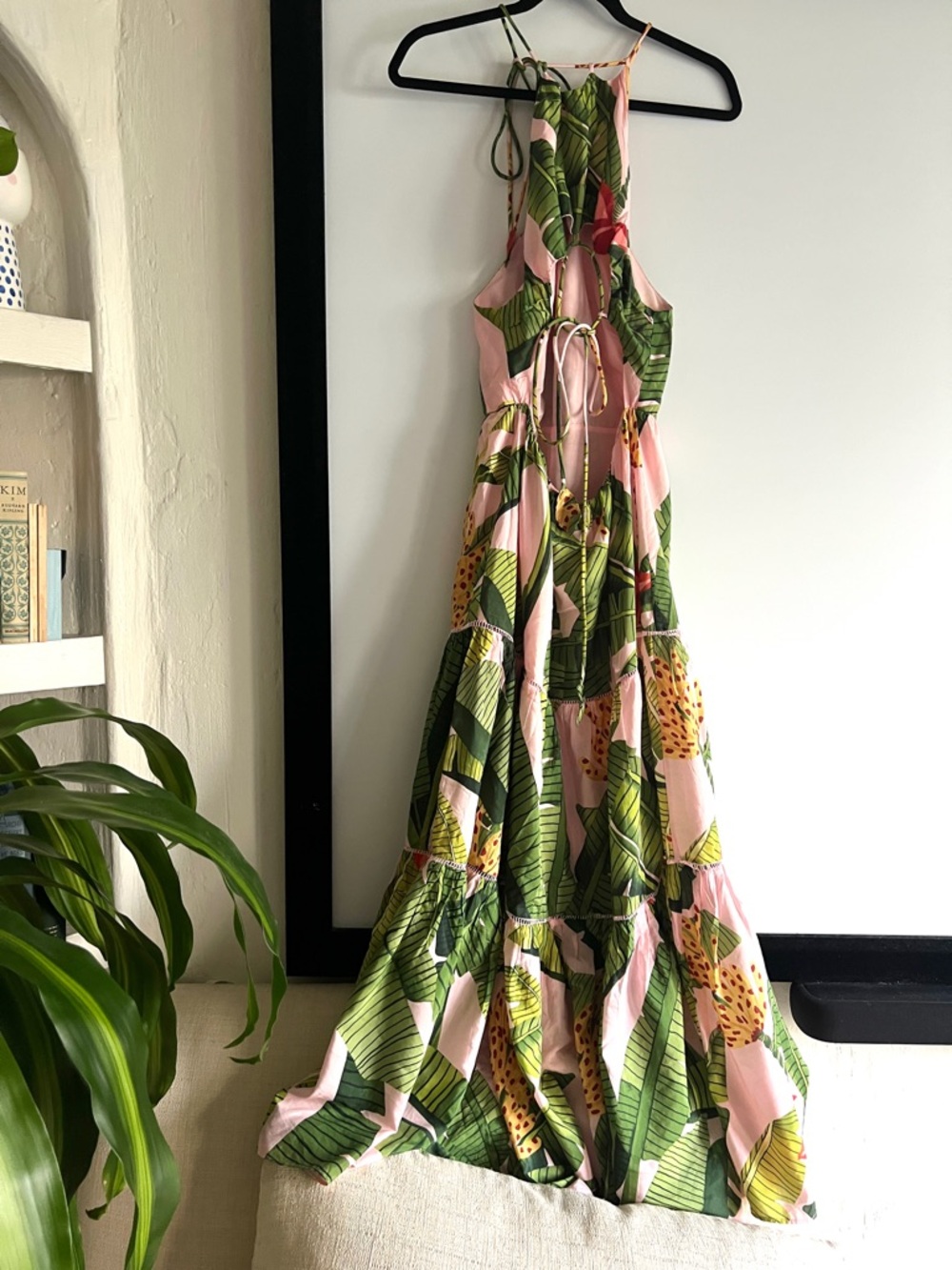 FARM Rio Tropical Pink Maxi Dress with Green Leaf Print Size Medium - Picture 6 of 16